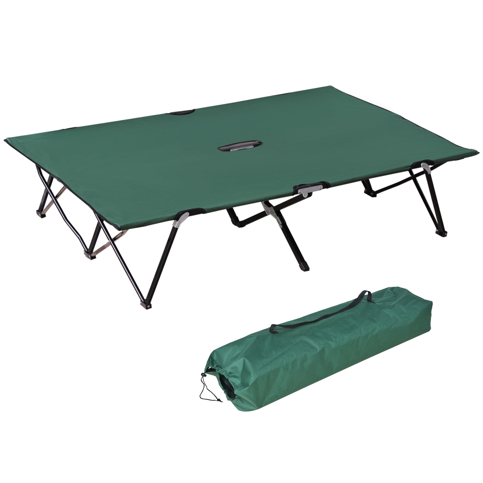 Camping Bed, 2 Person Folding with Carry Bag, Oxford Green Black