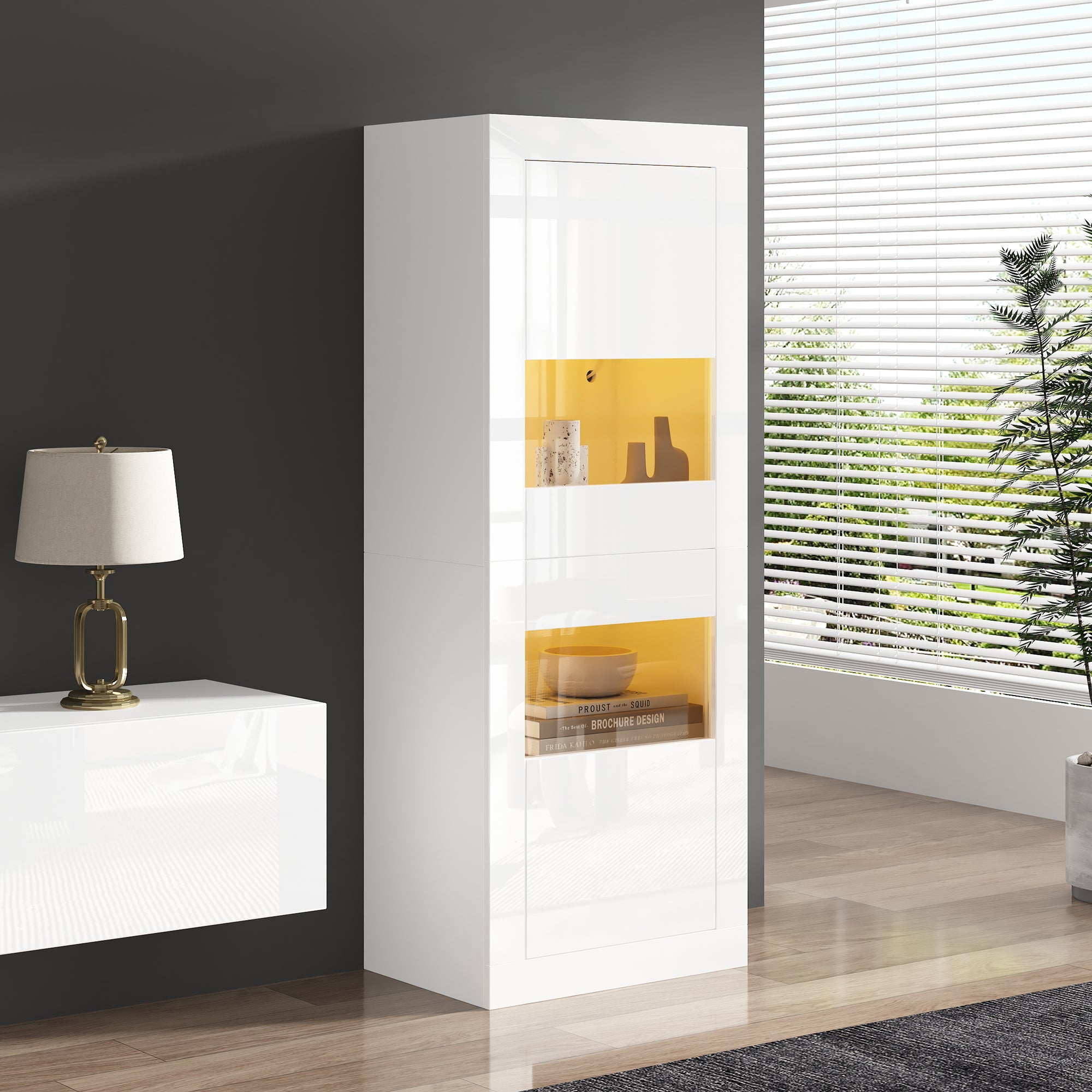 Display Cabinet LED Lighting Freestanding 61x42x162 cm High-Gloss White