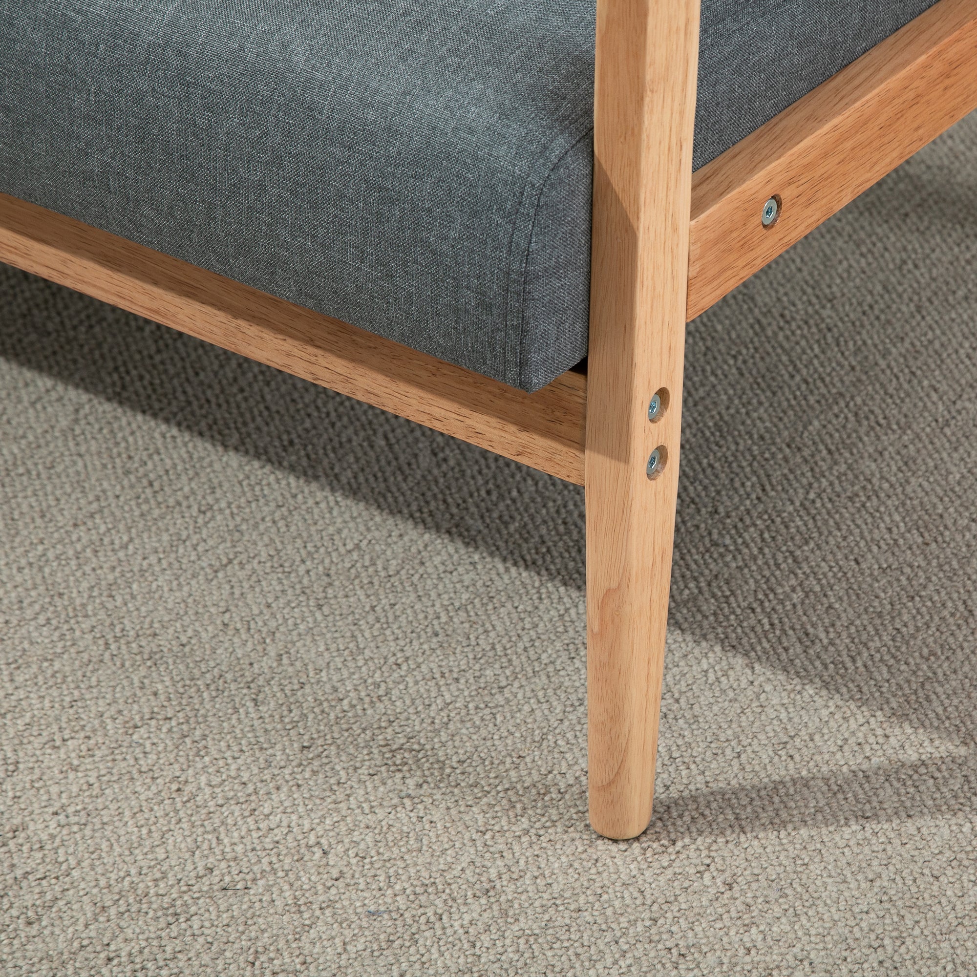 Double Sofa Loveseat, 2-Seater, Compact Design, Linen & Rubberwood, Grey