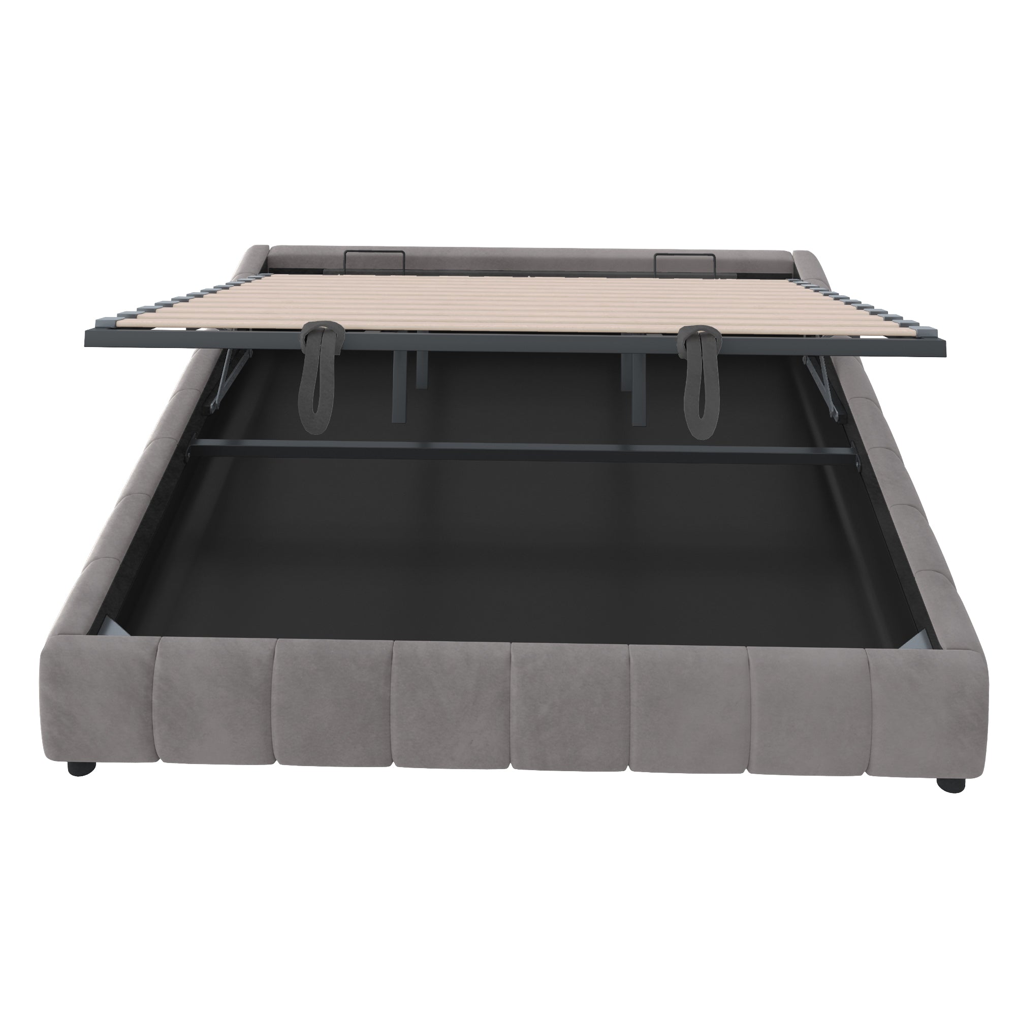 Upholstered Bed, 180x200cm LED Floating with Storage, Grey