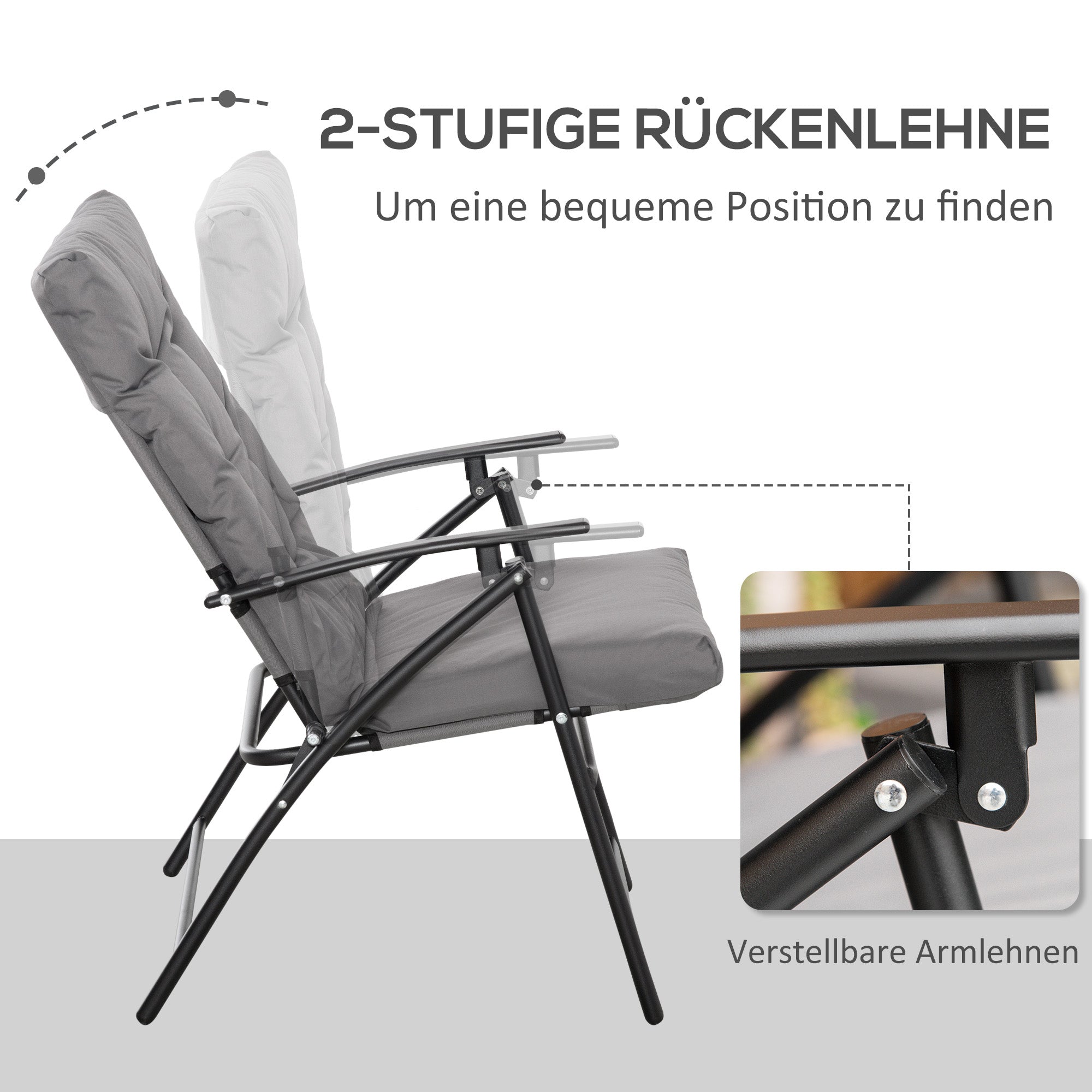 Camping Chair Foldable, Adjustable Backrest, Metal, Oxford, Gray