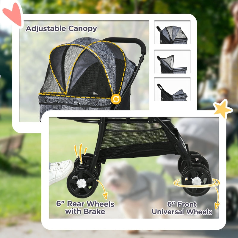 Pet Stroller, Foldable with Carrying Bag, Universal Wheels, Brake Canopy, Grey
