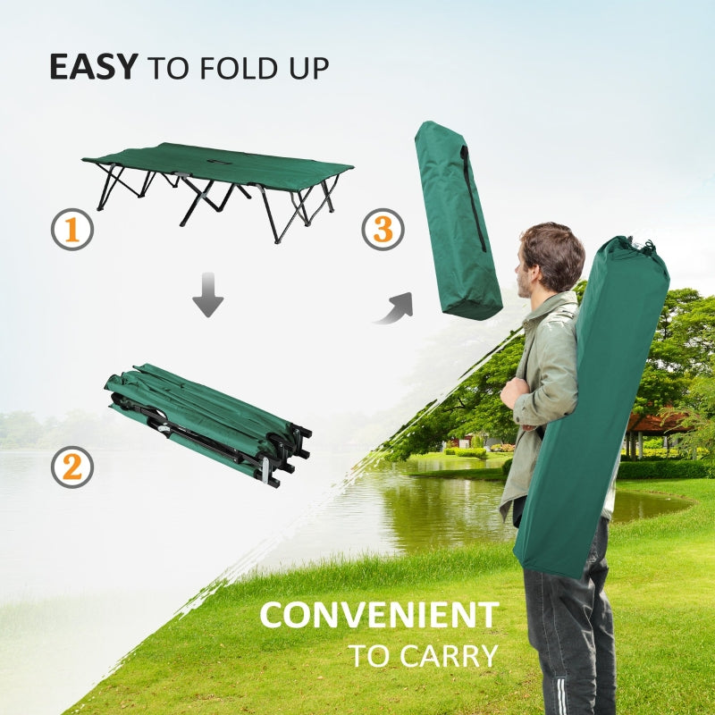 Double Camping Cot Bed Portable with Bag - Green