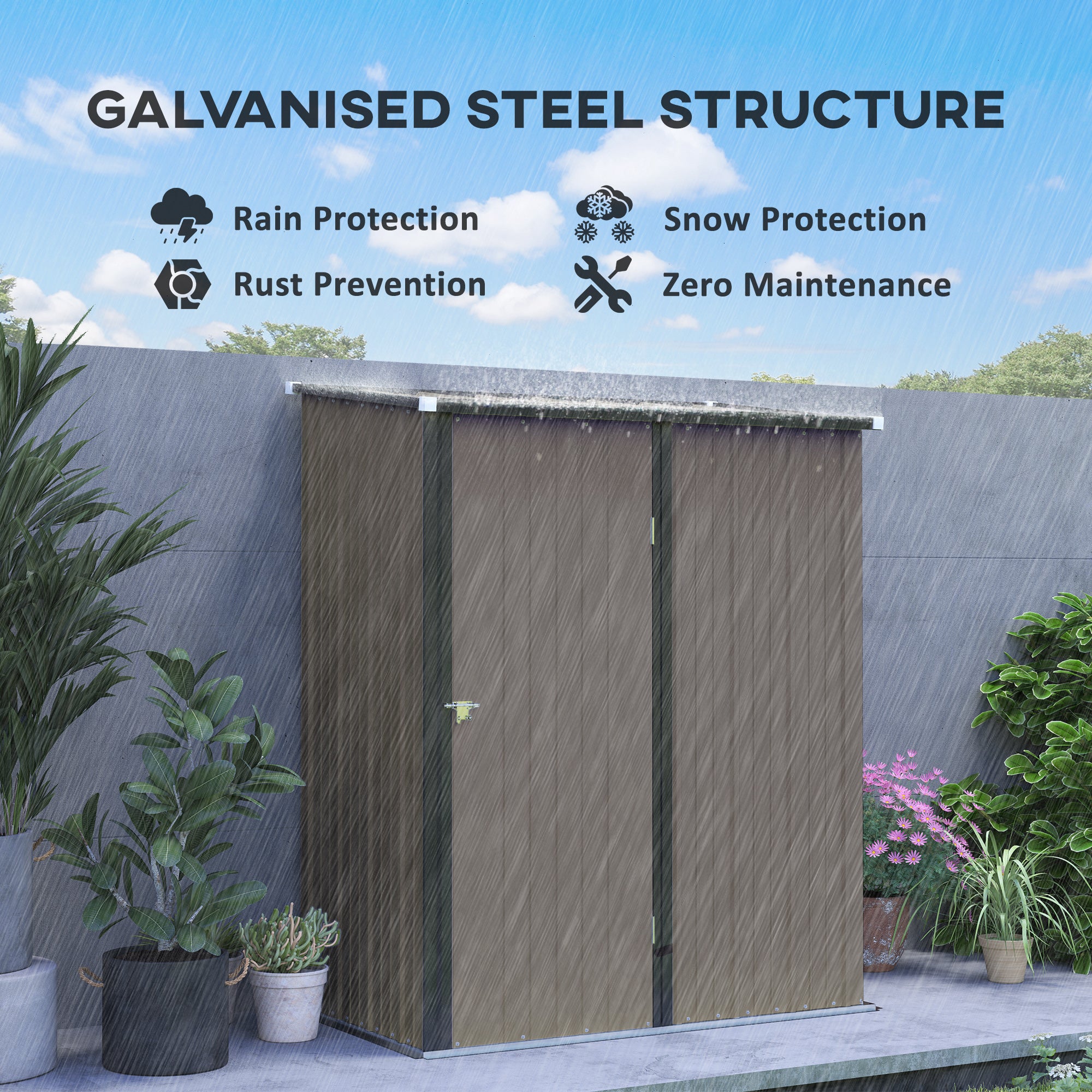 Garden Shed, 5.3 x 3.1ft Corrugated Steel Storage, Light Grey