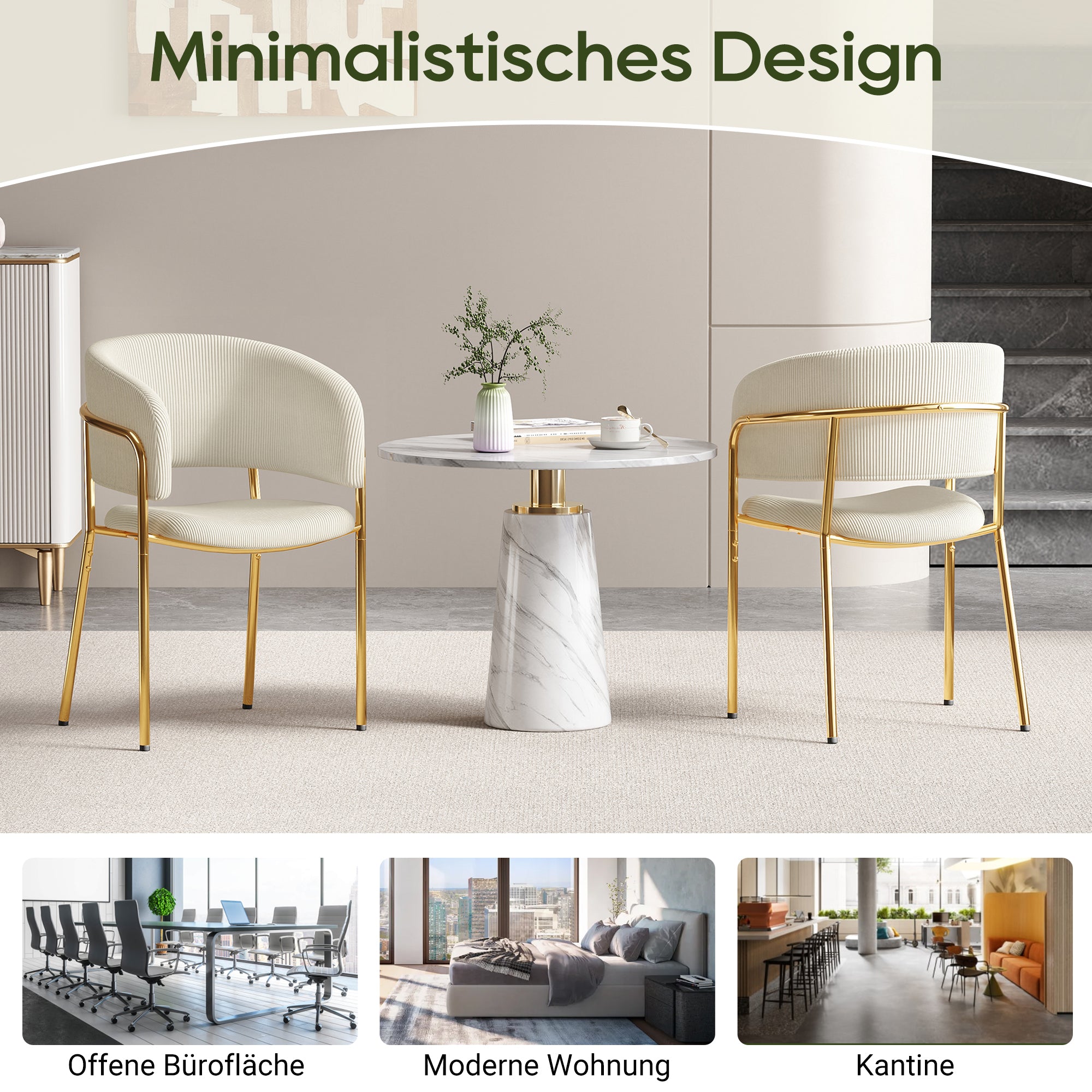 2 Modern Chairs with Angled Legs and Adjustable Feet, Beige Corduroy