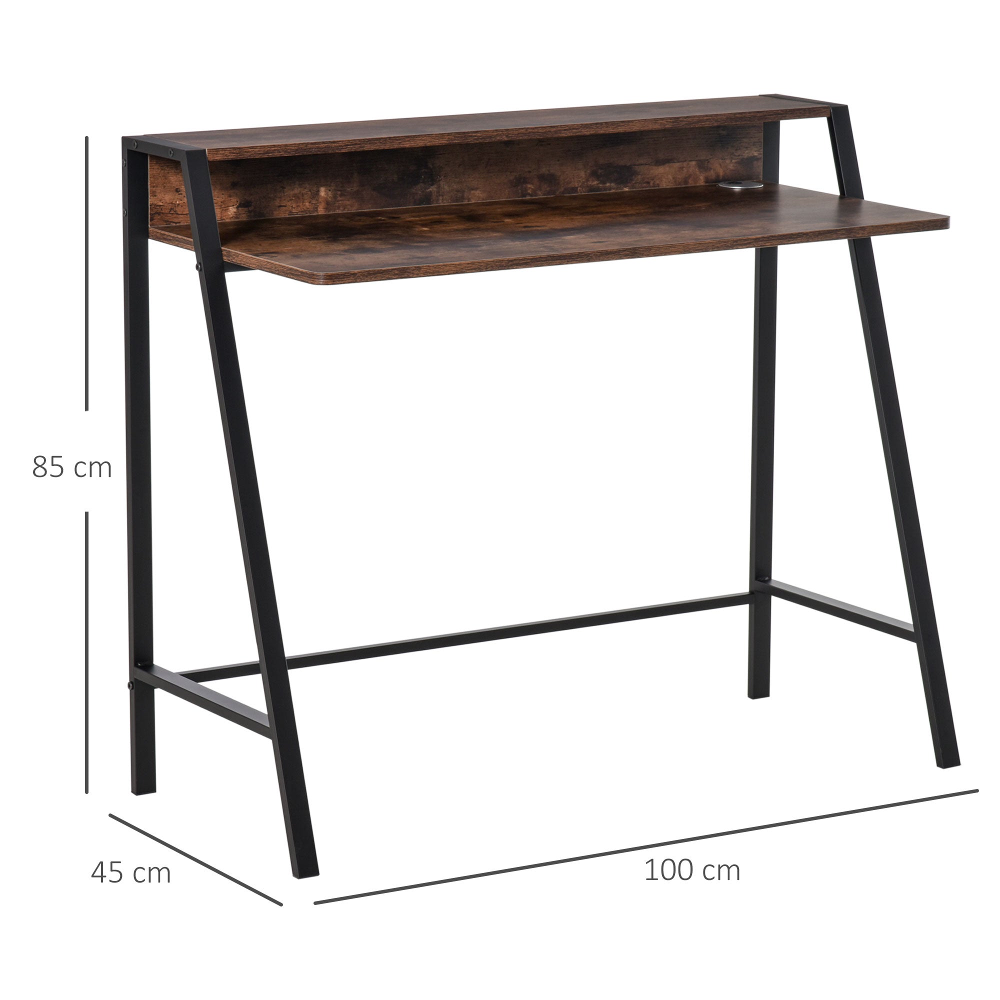 Writing Desk Computer Table Home Office Workstation Storage Shelf Rustic Brown