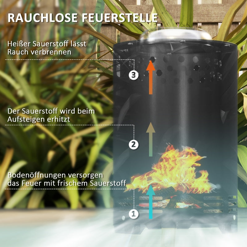 Fire Bowl 16x25cm Smoke-Free with Poker, Stainless Steel Black