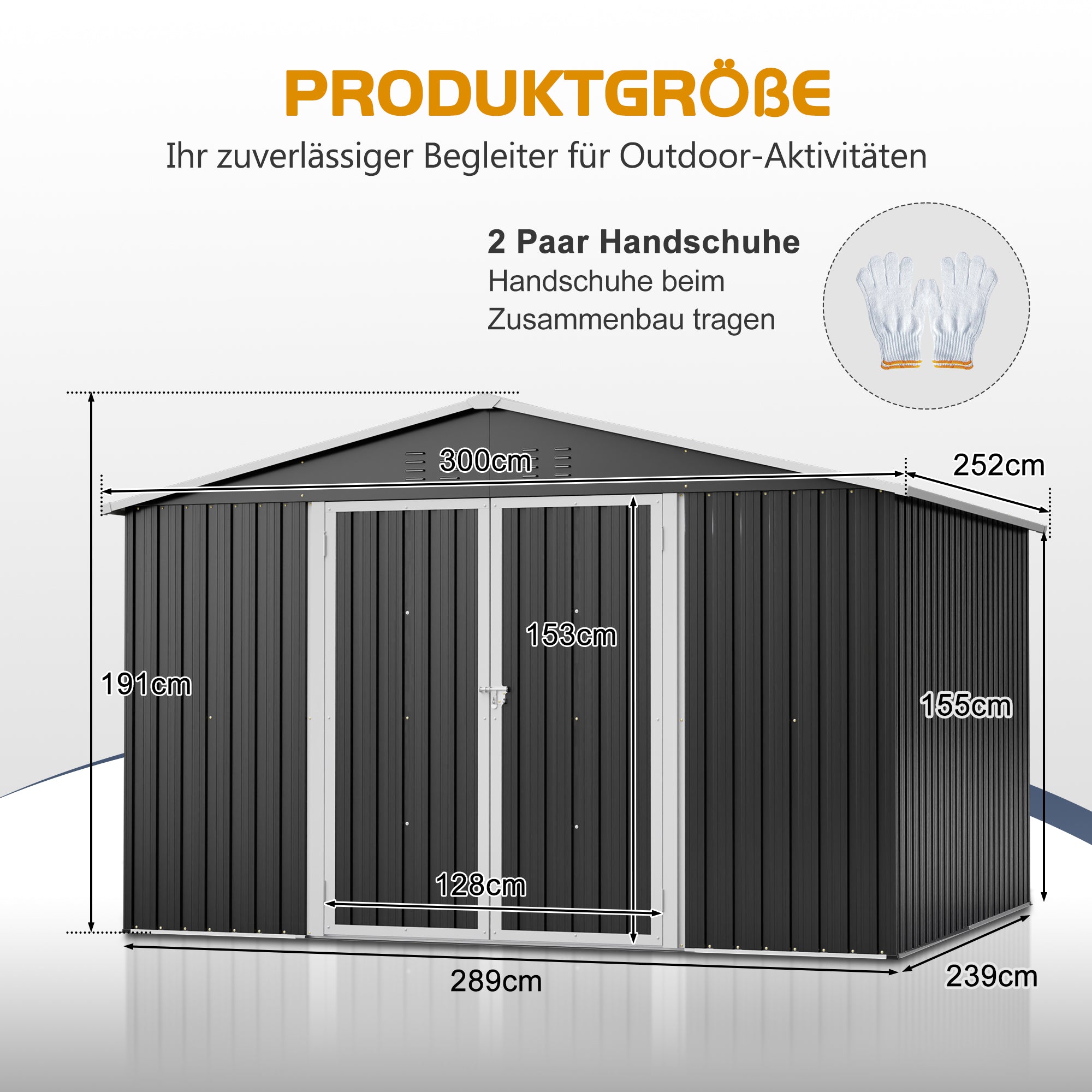 Metal Garden Shed XXXL 300x252x191 cm Pitched Roof, Anthracite