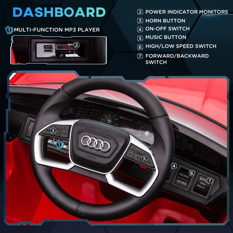 Audi E-tron 12V Electric Ride-On Car with Remote, Music, Lights, Suspension Wheels, Red