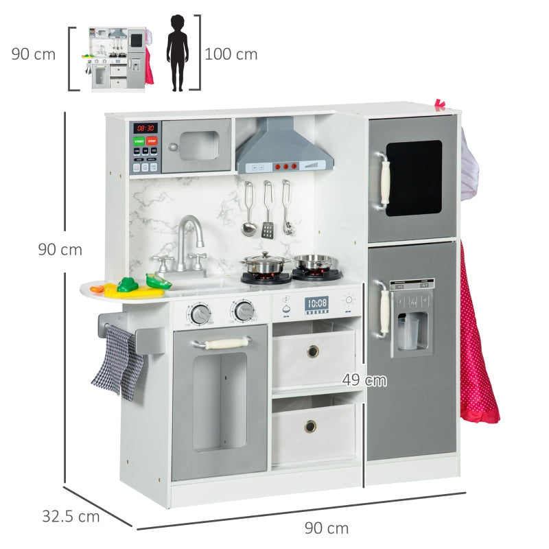 Toy Kitchen Playset with Lights, Sounds & Ice Maker - White