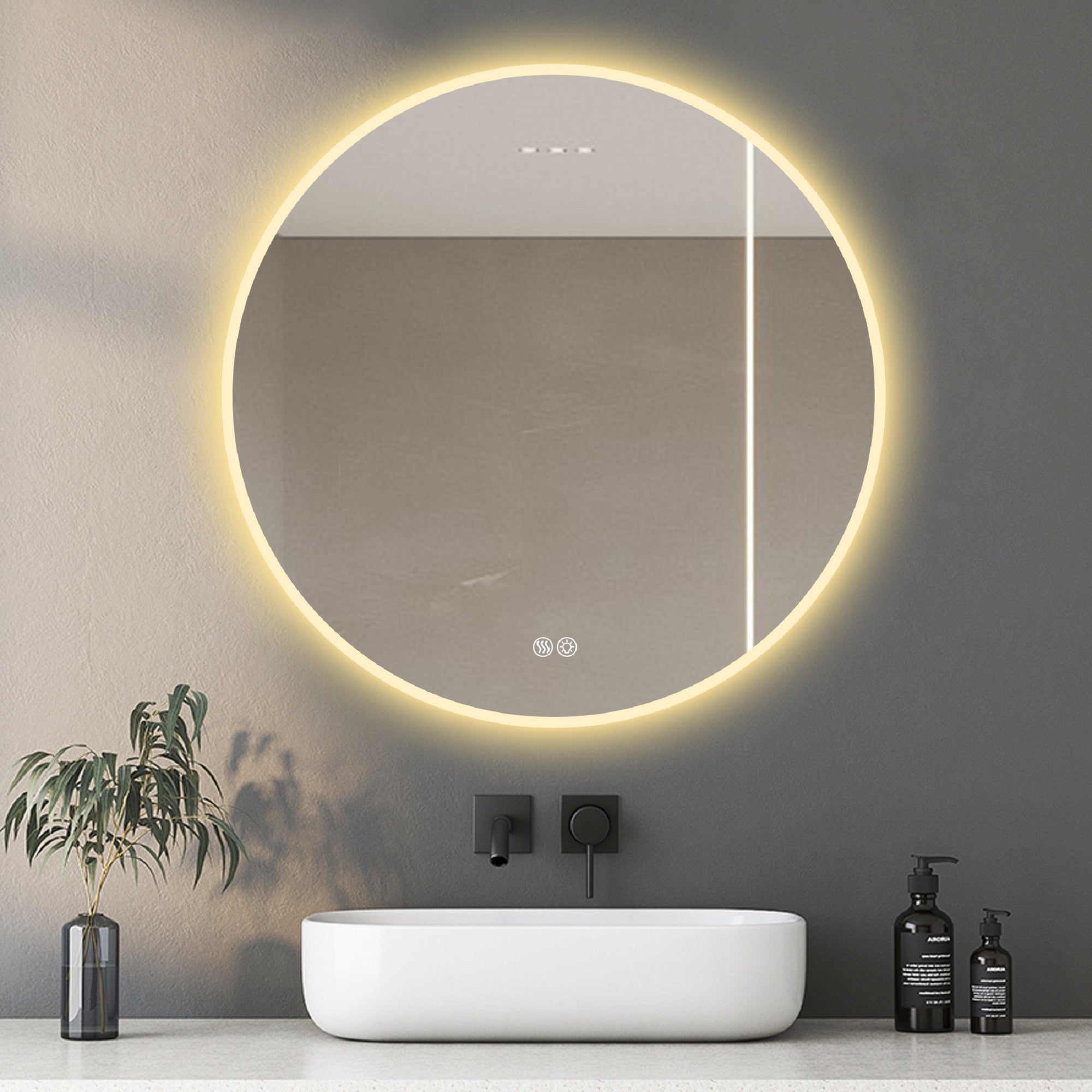 80cm Round LED Bathroom Mirror, Anti-Fog, Dimmable Light, Wall Mount