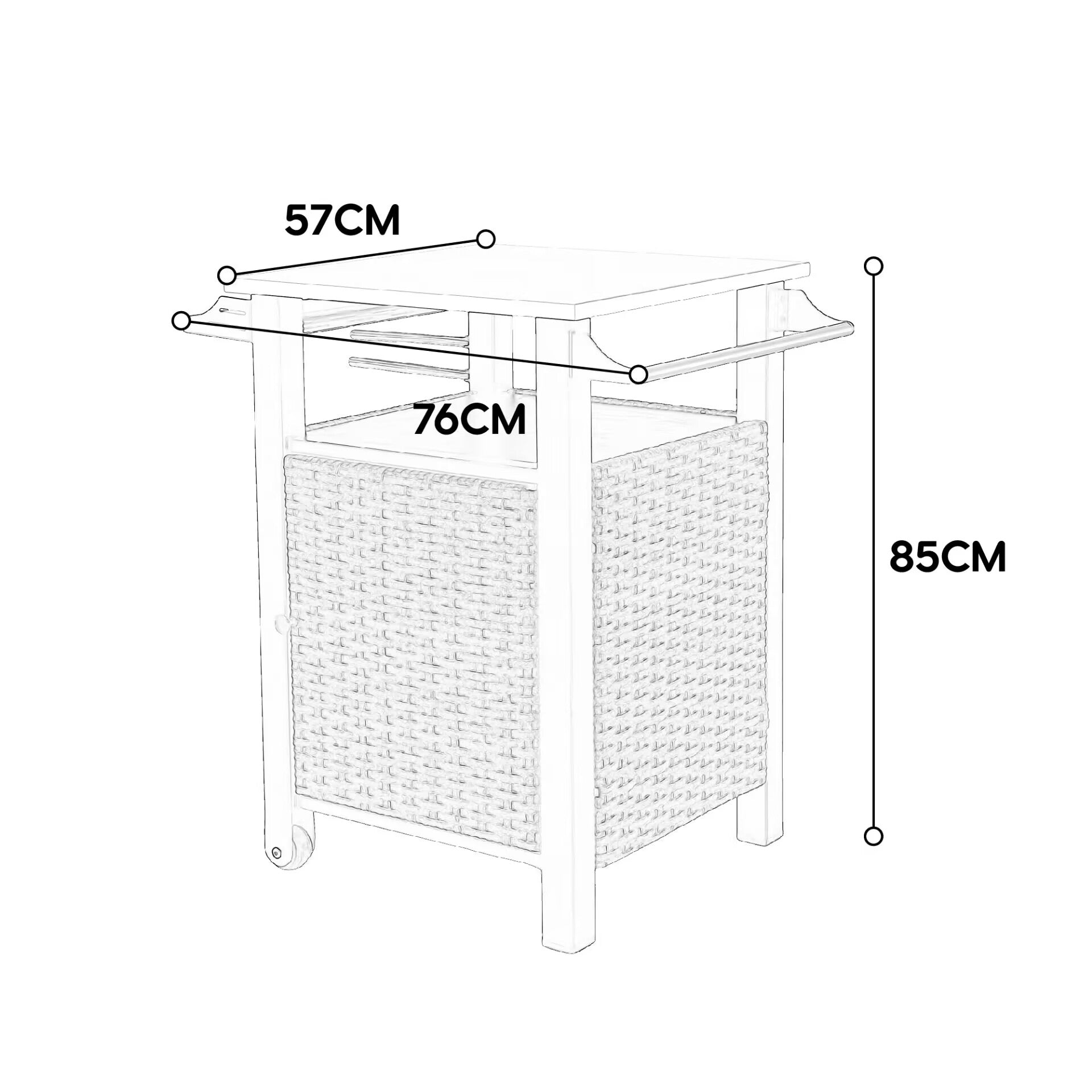 Bar Cart, Outdoor Kitchen Wicker Island Rolling with Stainless Steel Top, Brown