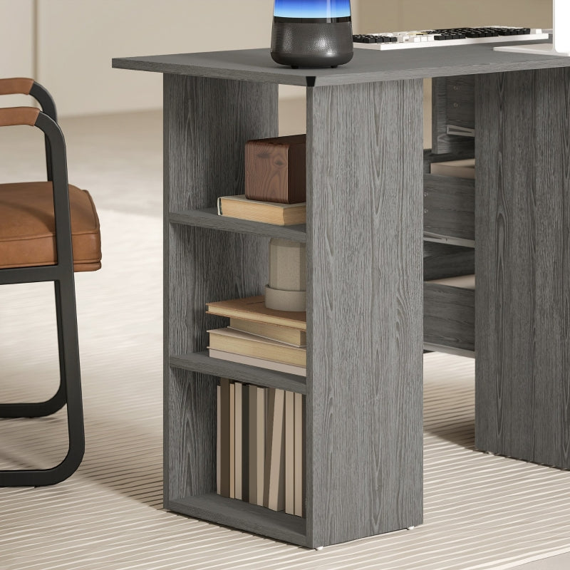 Computer Desk with 3 Shelves and Drawers for Home Office, Grey
