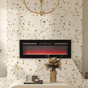 127cm Electric Fireplace, 2000W Recessed Wall Mounted with Remote, 9 Flame Colors and Crystal, Black