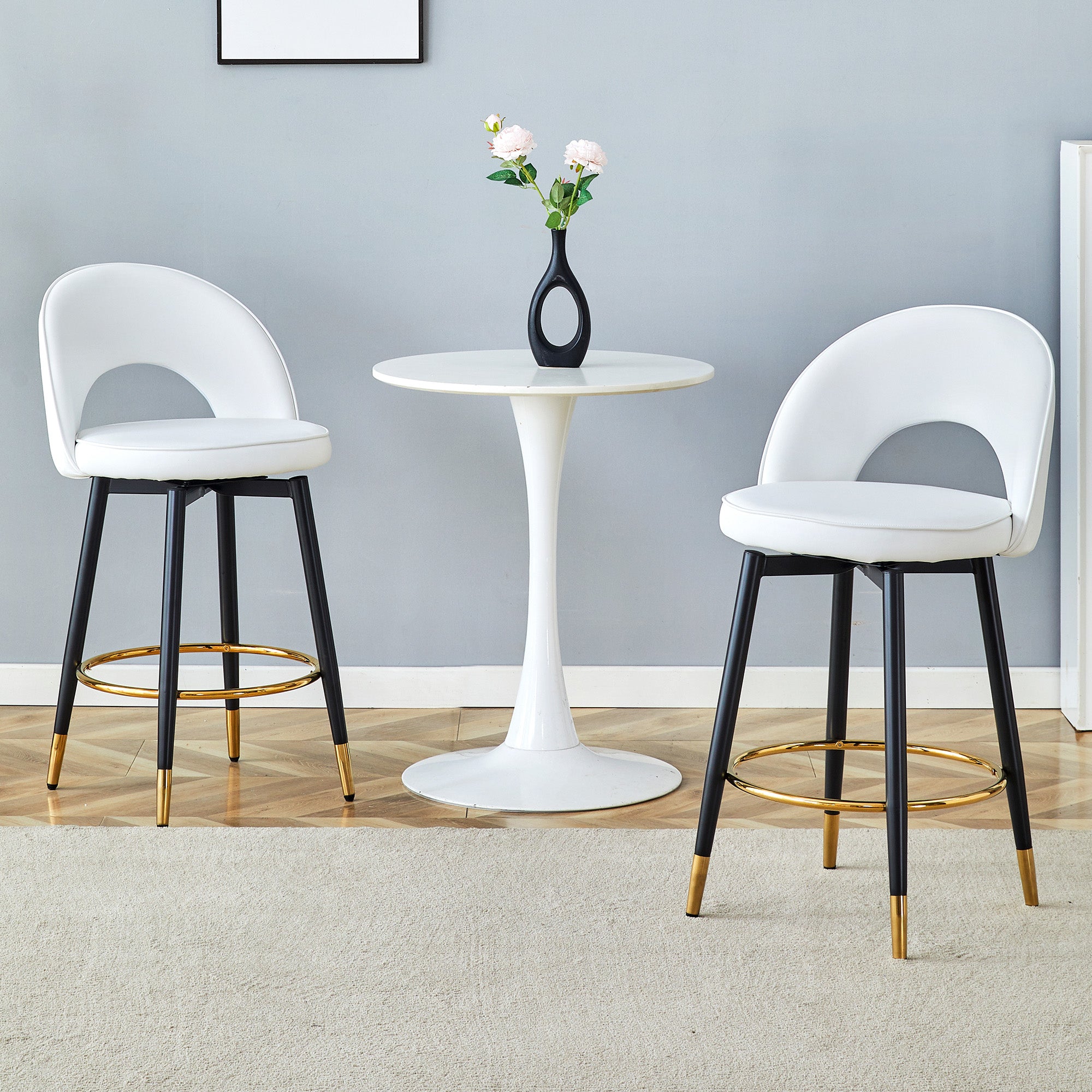 360° Rotating Bar Stool, Modern Upholstered, White PU