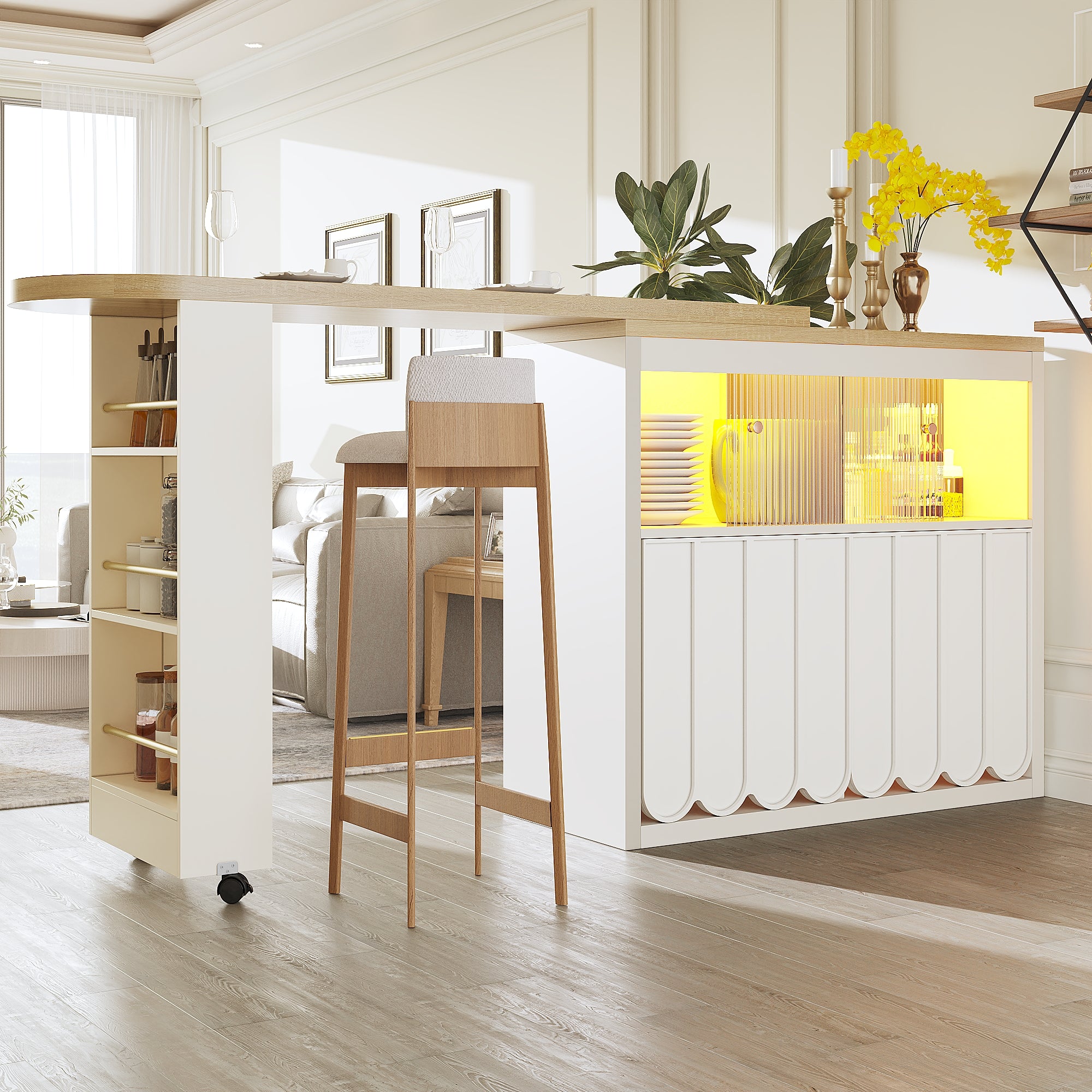 Telescopic Bar Table Storage LED Movable - White