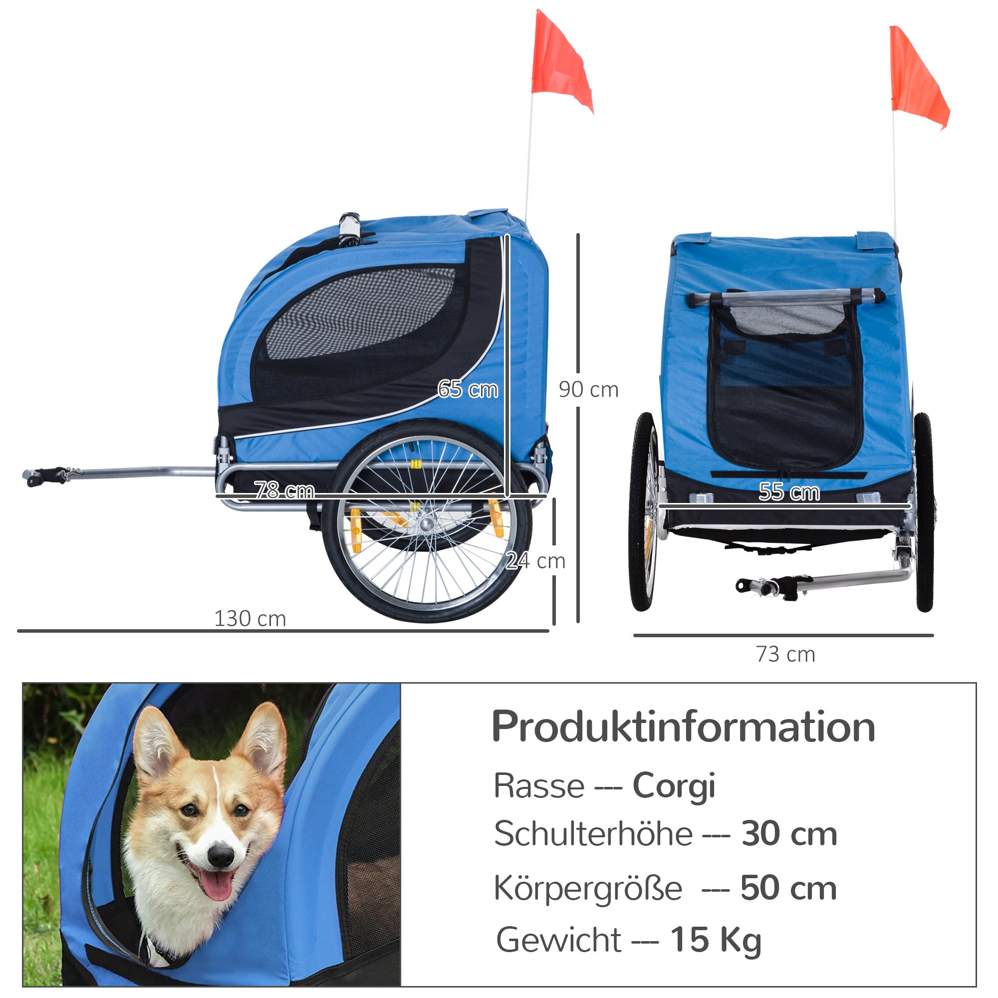 Dog Trailer, Bicycle Transporter, Blue+Black