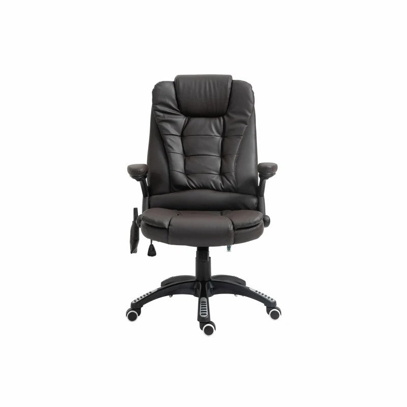 6-Point Massage Office Chair, Heated High Back Executive Desk Chair, PU Leather Brown