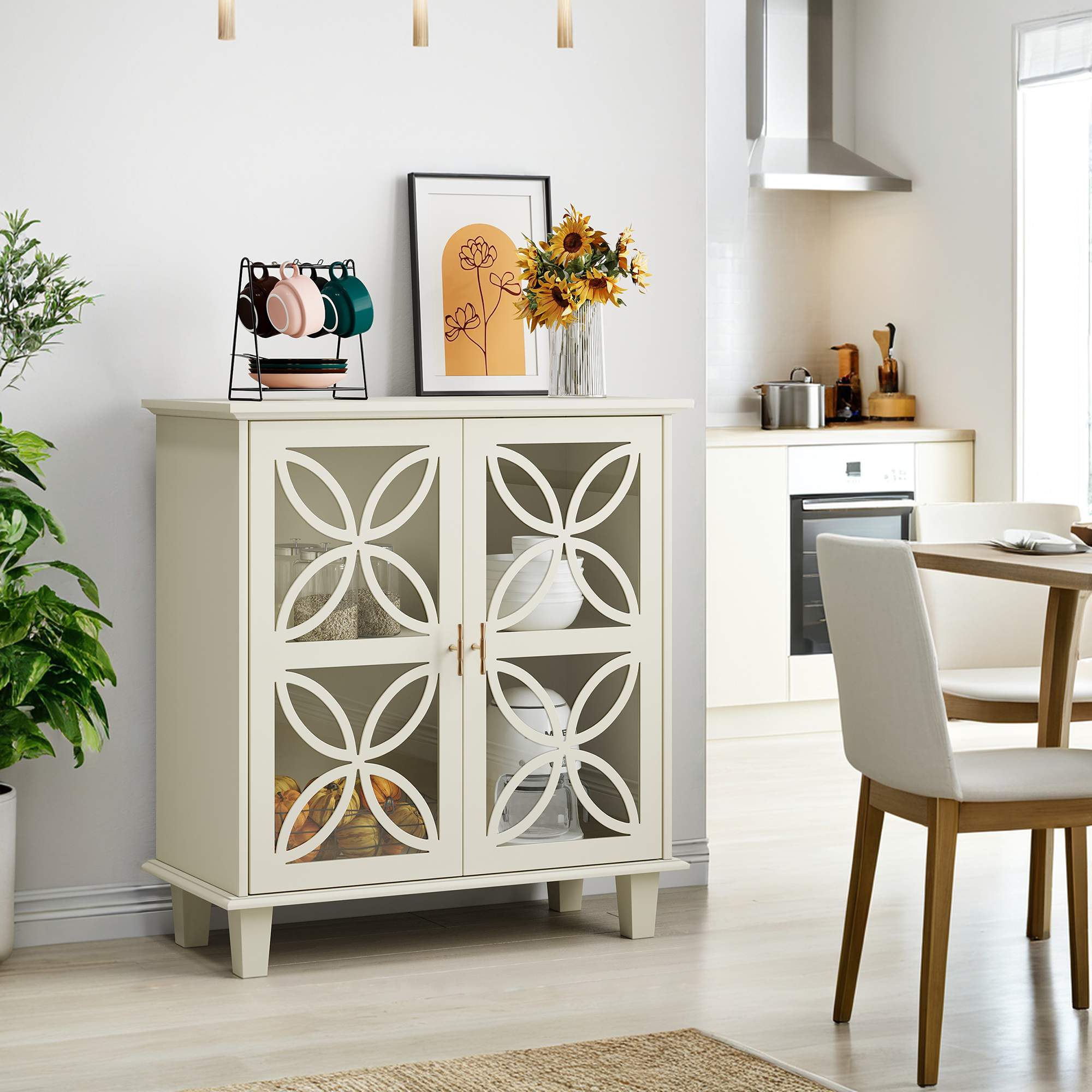 Sideboard with adjustable shelves, two doors, cream