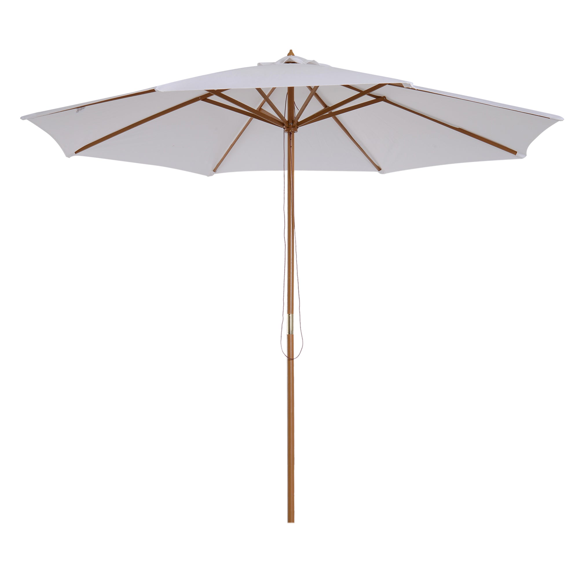 3m Garden Parasol Pulley Operated Market Umbrella Wooden Cream White