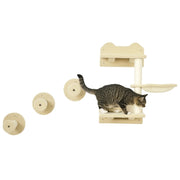 Cat Climbing Steps Set, 4-Piece Wall Stairs with Scratching Post & Hammock, Beige/Cream-White
