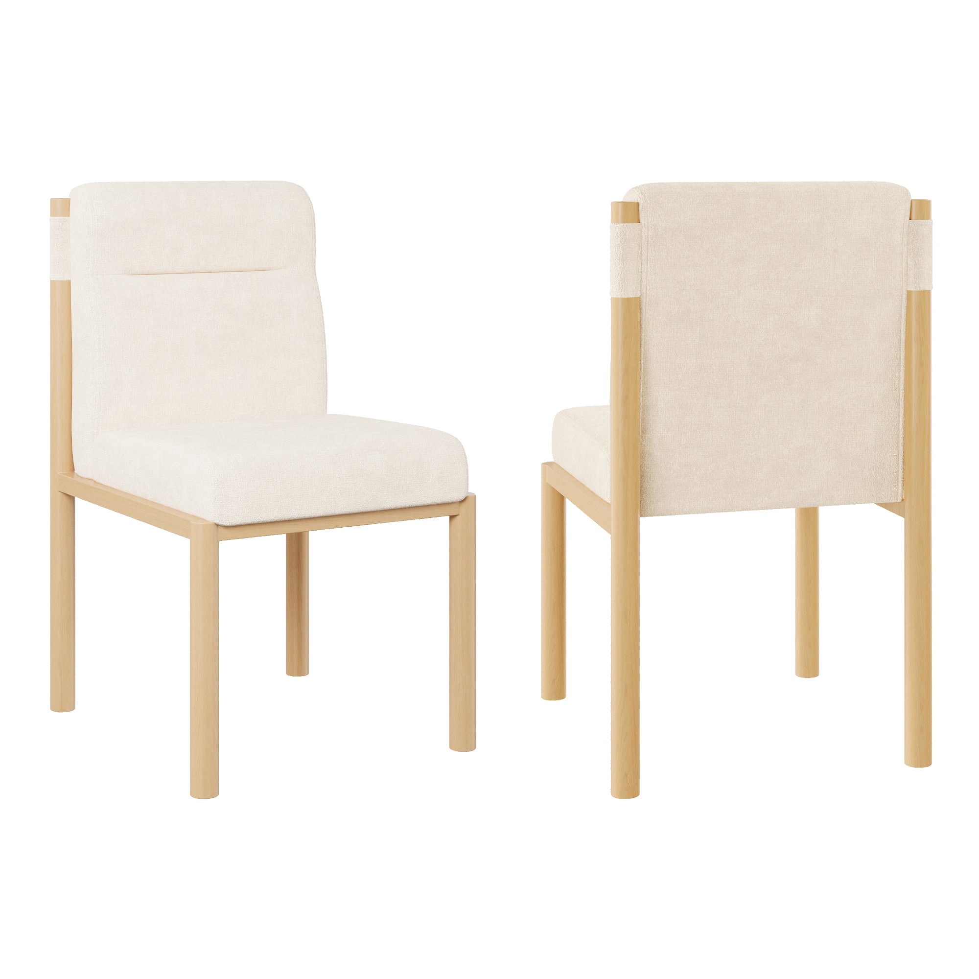 Dining Chairs, Set of 2 Modern Oak Effect Frame, Sherpa Fabric Beige