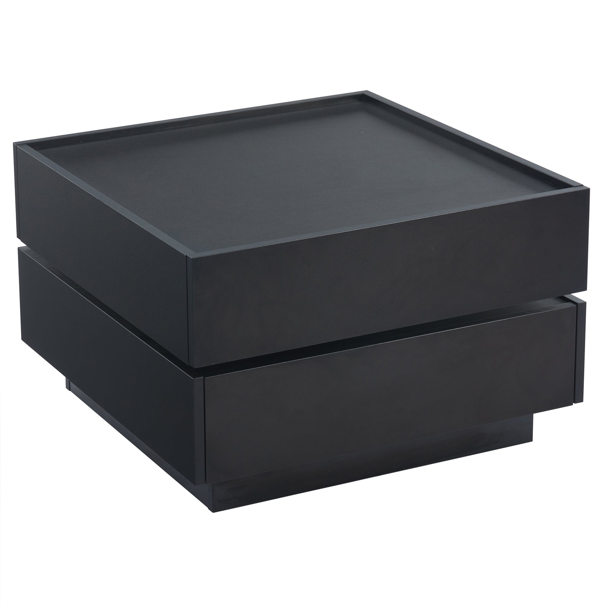 Coffee Table 360° Rotatable with 2 Shelves and Storage, Black