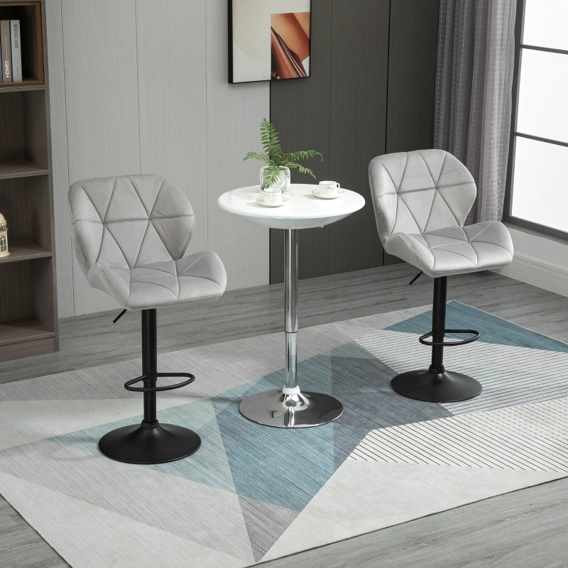 Adjustable Bar Stools Set of 2, Swivel Upholstered with Back and Footrest, Light Grey