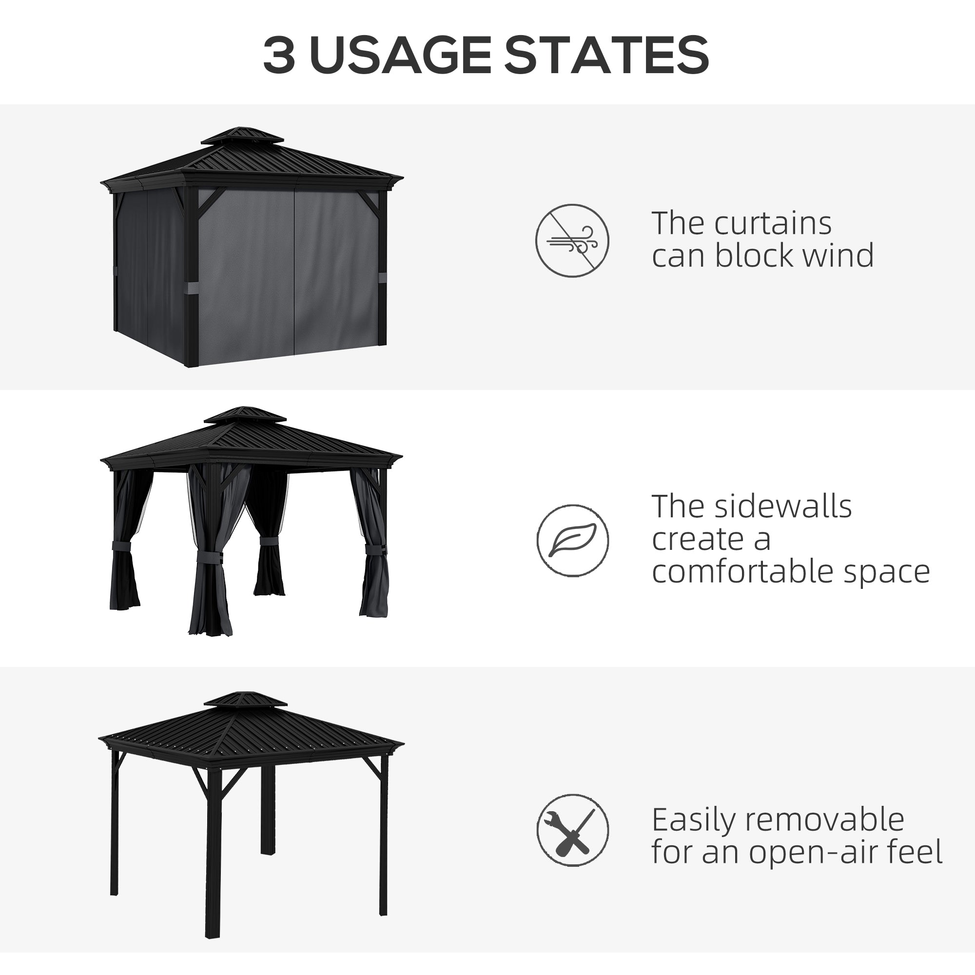 Aluminium Hardtop Gazebo 3.65 x 3m with Accessories - Dark Grey