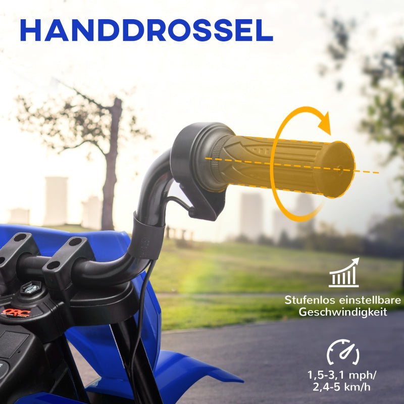 Electric Motorcycle for Children with Training Wheels and Music, 3-6 Years, 12V Blue