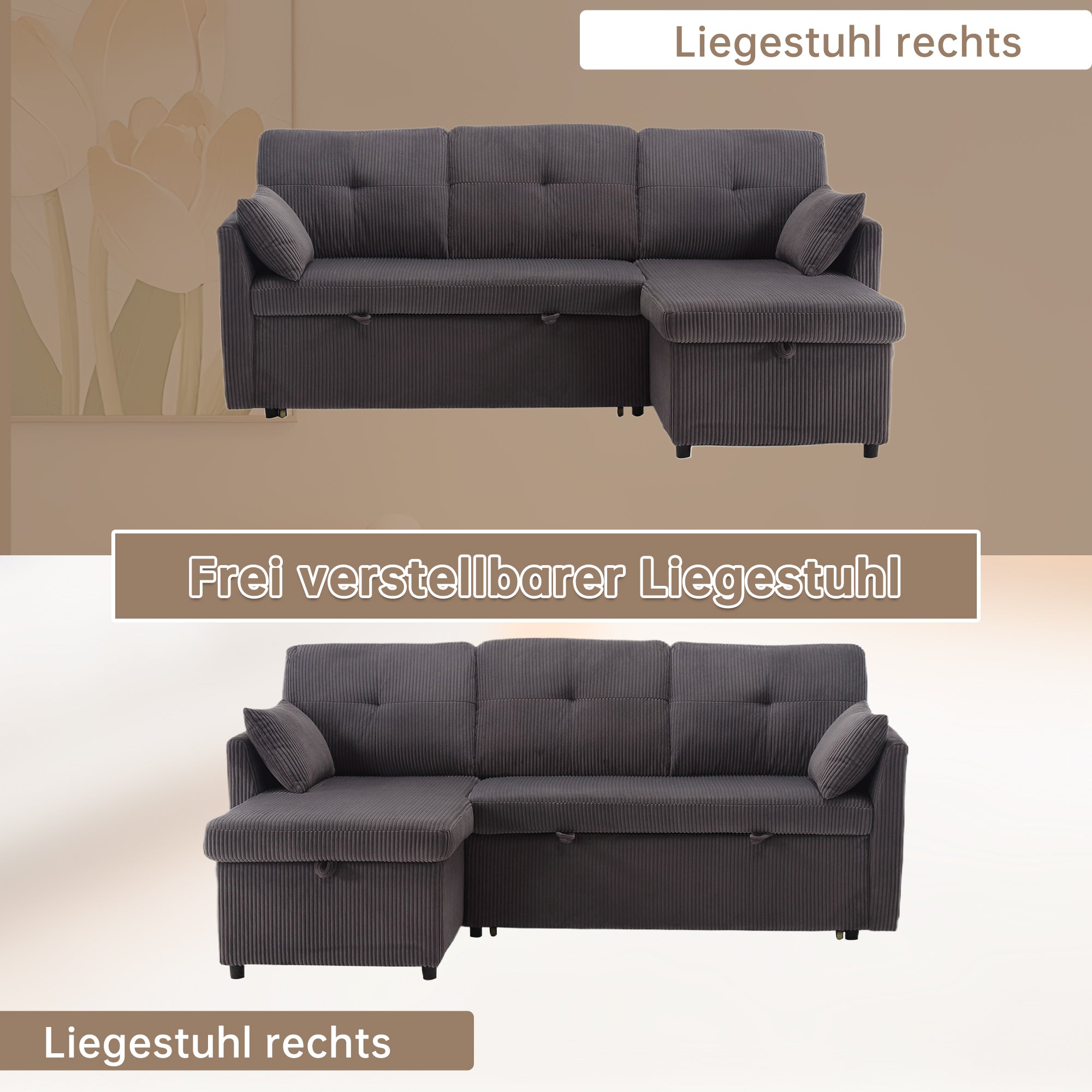 Sofa Bed, Multi-functional with Storage & Pull-Out, Chaise Lounge Interchangeable, L-Shaped Modular