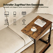 C-shaped Side Table Foldable Metal Frame Adjustable Feet TV Tray - Brown