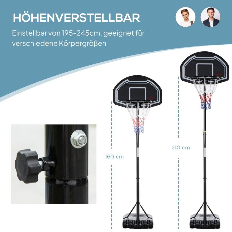 Basketball Hoop for Teenagers, 160-210 cm Height-Adjustable Stand with Wheels, Outdoor