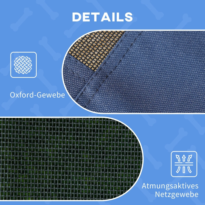 Raised Dog Bed Outdoor with Canopy UV Protection, Dark Blue Taffeta Fabric