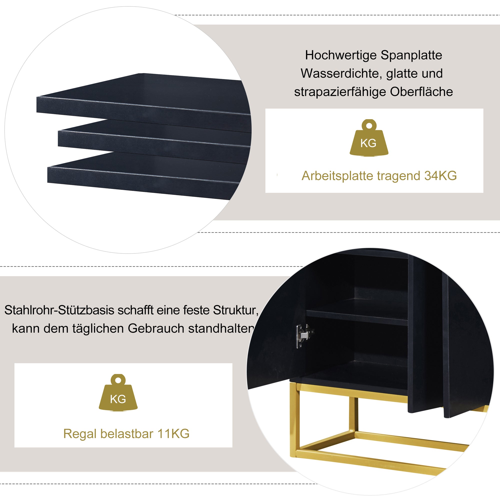 Sideboard, Minimalist 4-Door Handleless Buffet, Black