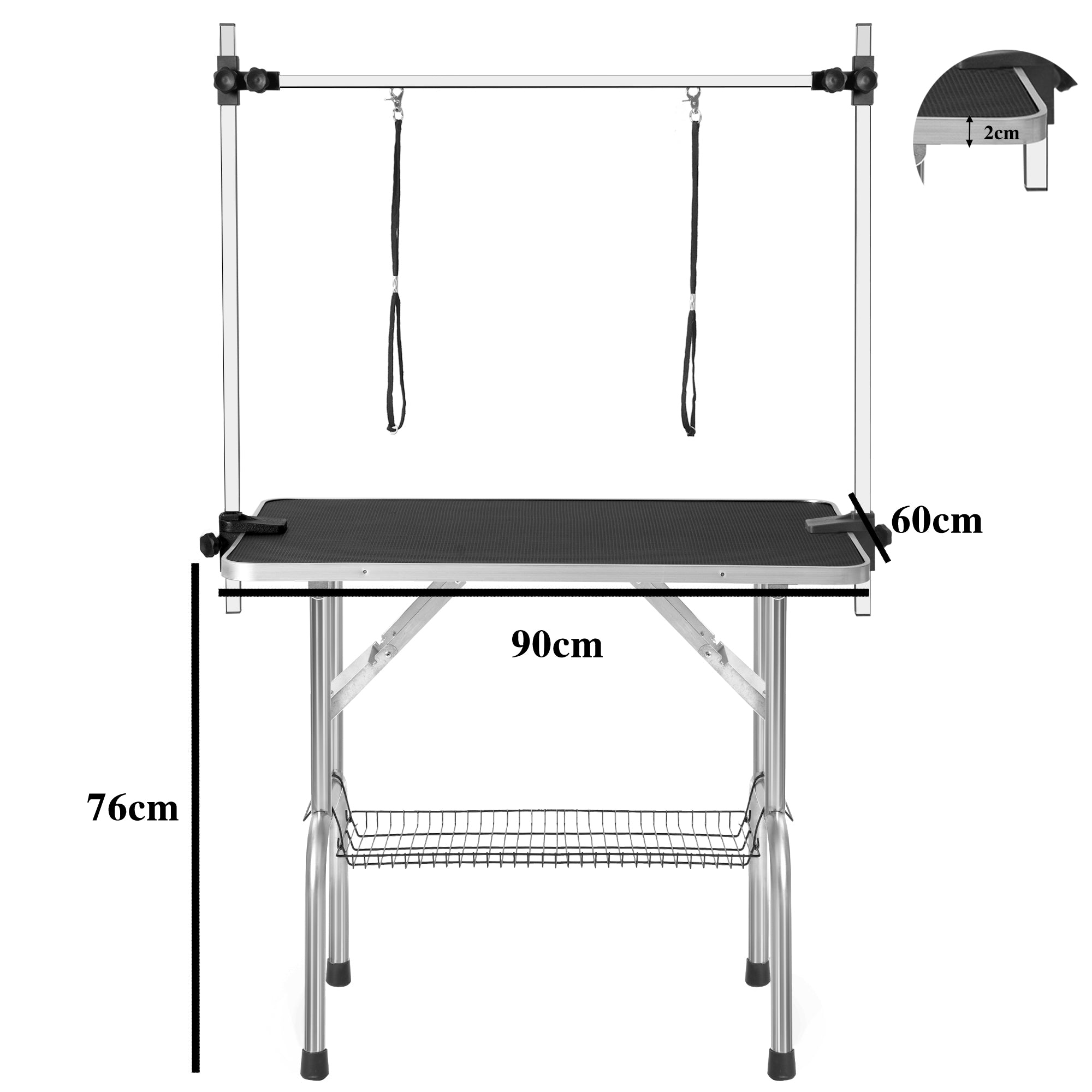 Professional Foldable Dog Grooming Table, Adjustable Arm, Robust, Mesh Tray & Rubber Mat