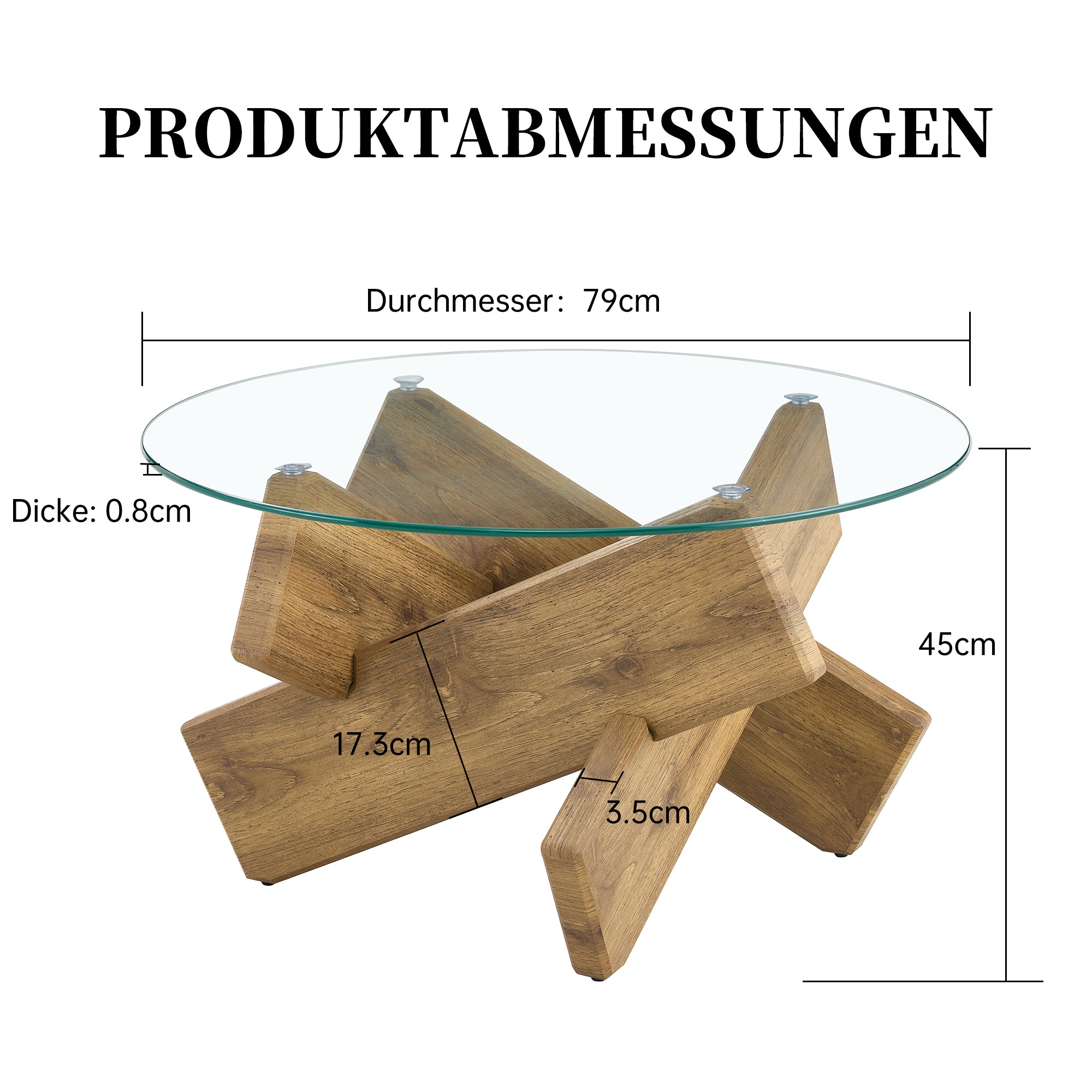 Round Coffee Table Glass Top 79cm Cross Frame - Multi-Color MDF