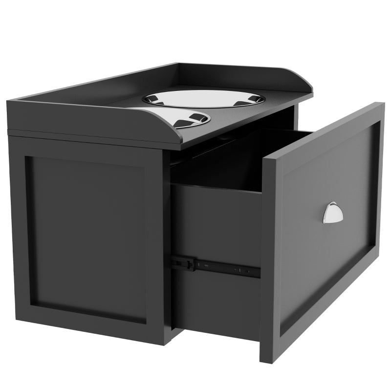 Raised Dog Bowls with 21L Storage Drawer for Large Dogs and Cats - Stainless Steel, Black