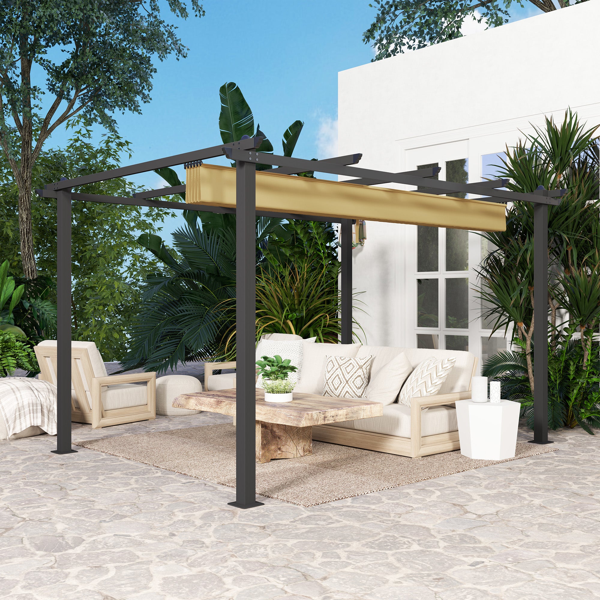 Aluminium Pergola 3x4m Retractable Roof Khaki
