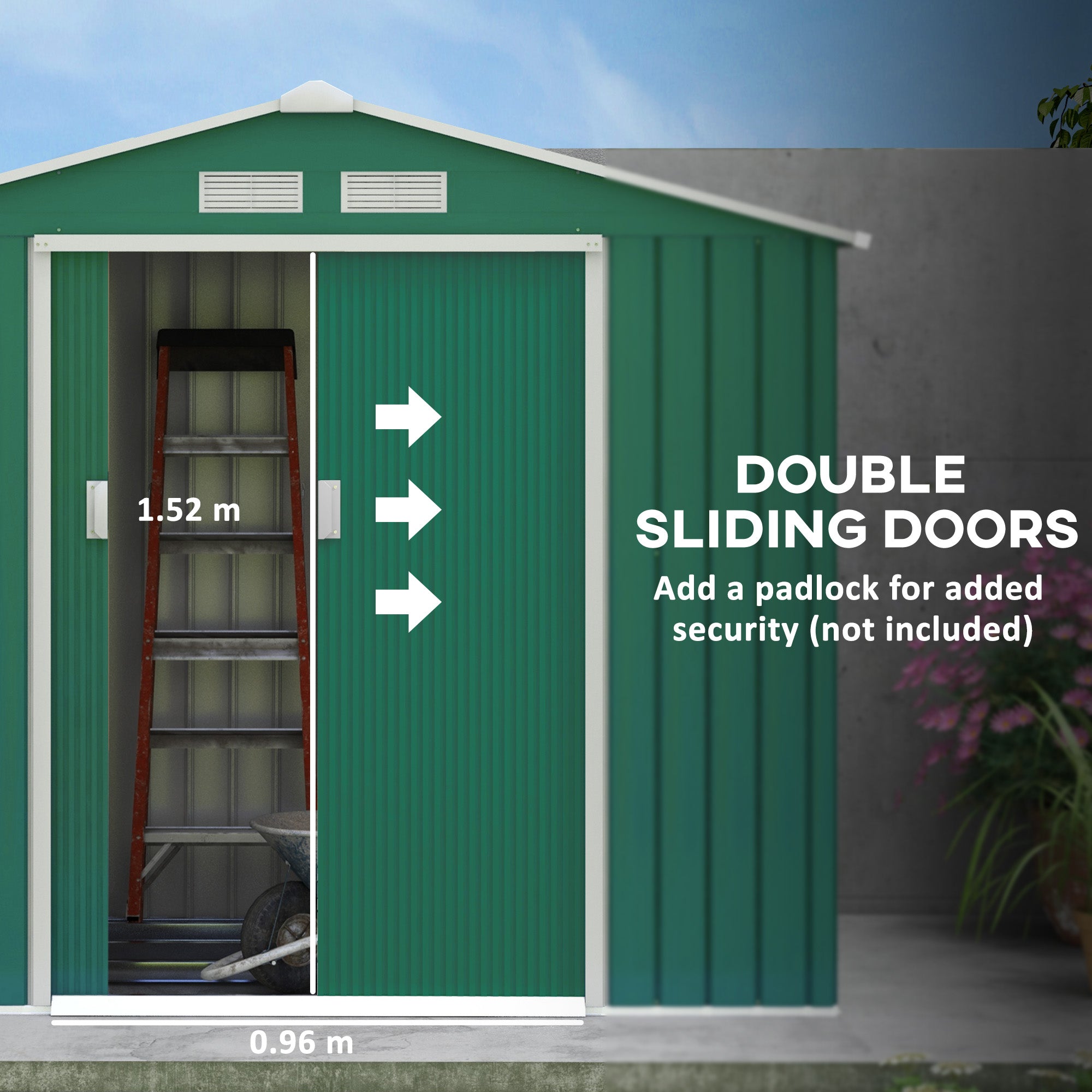 Metal Garden Shed 7 x 4ft, Outdoor Storage Tool House with Double Doors, Green