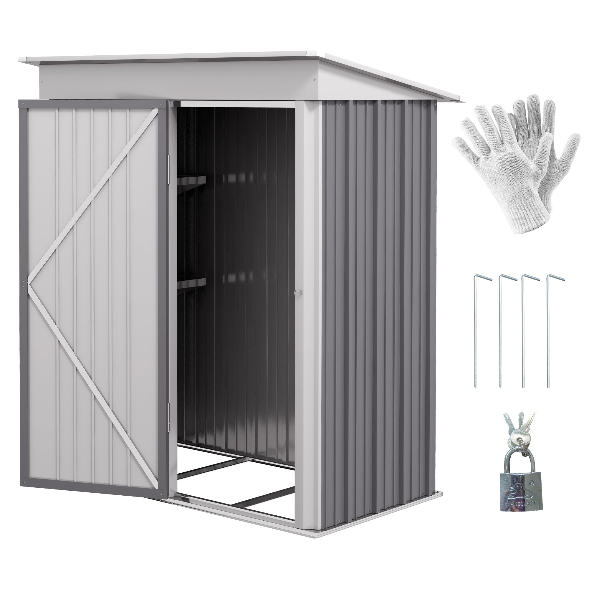 Metal Garden Shed Lean-to Tool Storage, 5'x3'x6', Grey