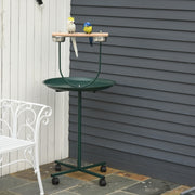 Bird Perch Stand, Four Wheels Feeding Bowls, Green