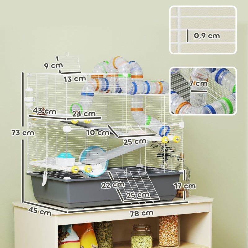 Dwarf Hamster Cage, 4 Levels, Tunnel System, Grey