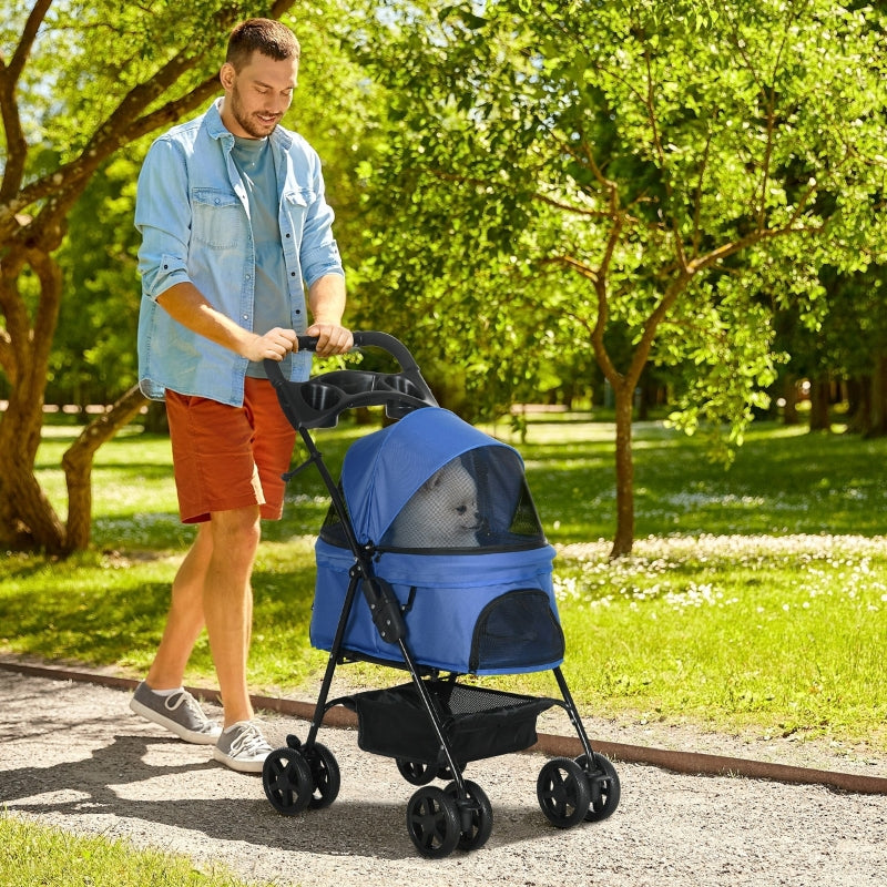 PawHut dog stroller with folding function, pet stroller for small dogs and cats, oxford blue
