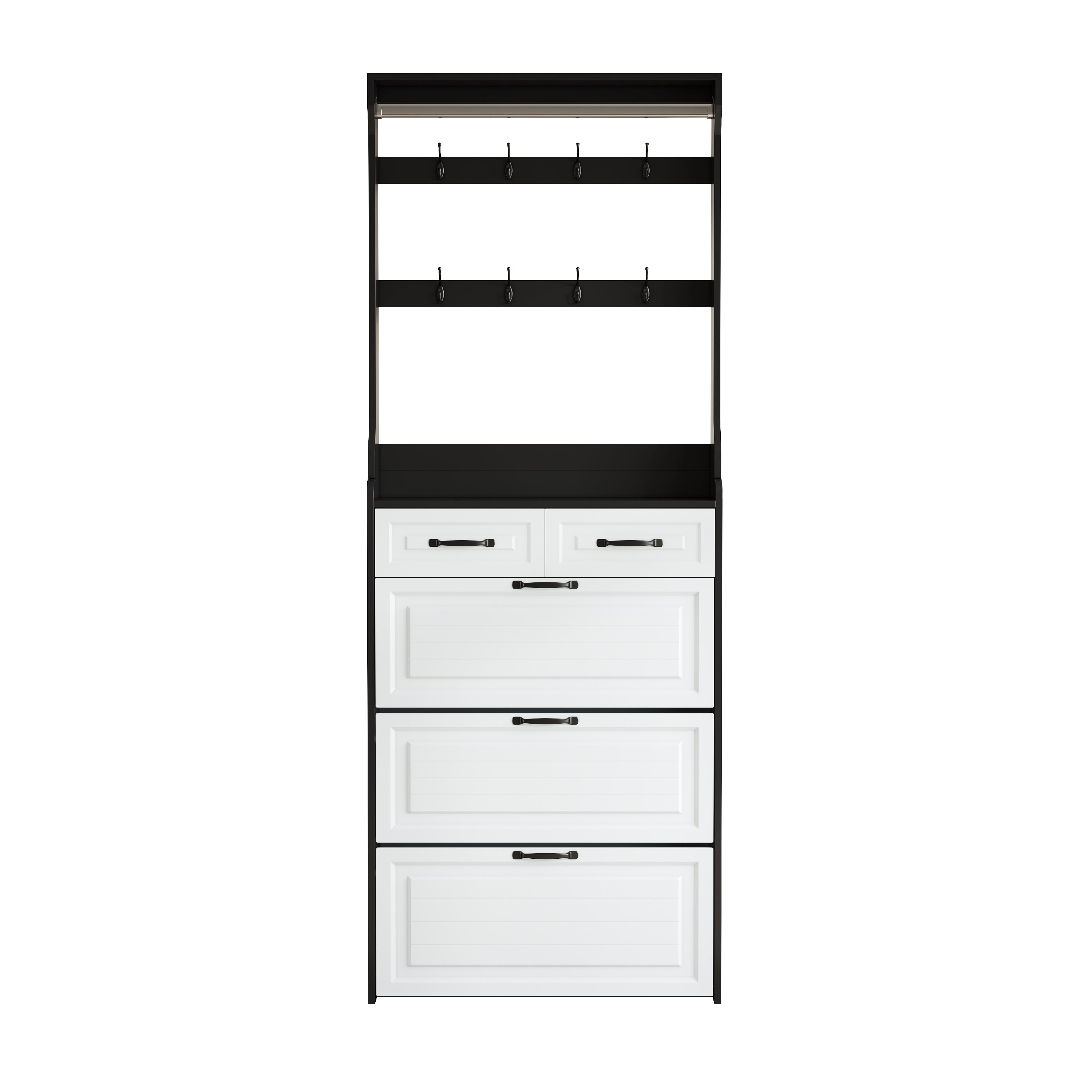 Shoe Cabinet with Hanger, 3 Doors and 2 Drawers, Black