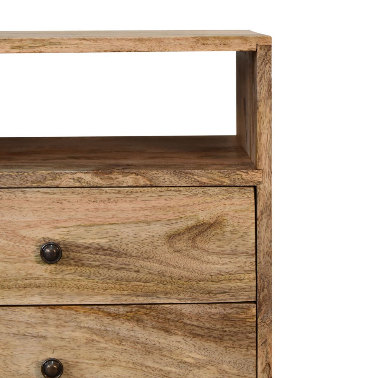 Solid Wood Bedside Table, 2 Drawers 1 Slot, Brown/Oak-ish Finish