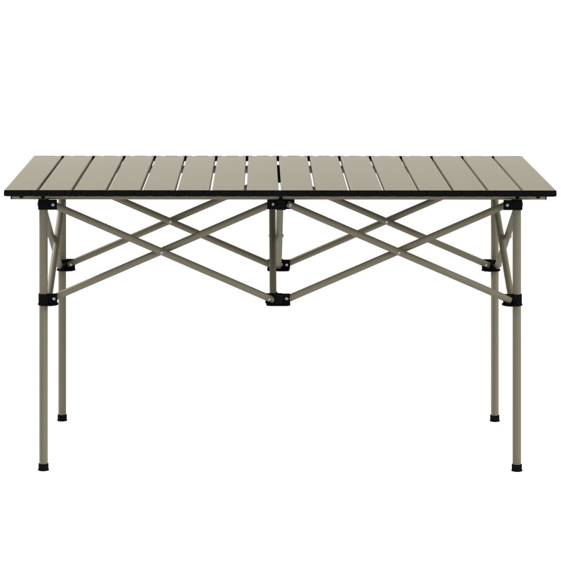 Camping Table Folding Table with Roll-Up Top, X-Frame, Lightweight 2-Person, 95 x 55 cm, Aluminum Khaki