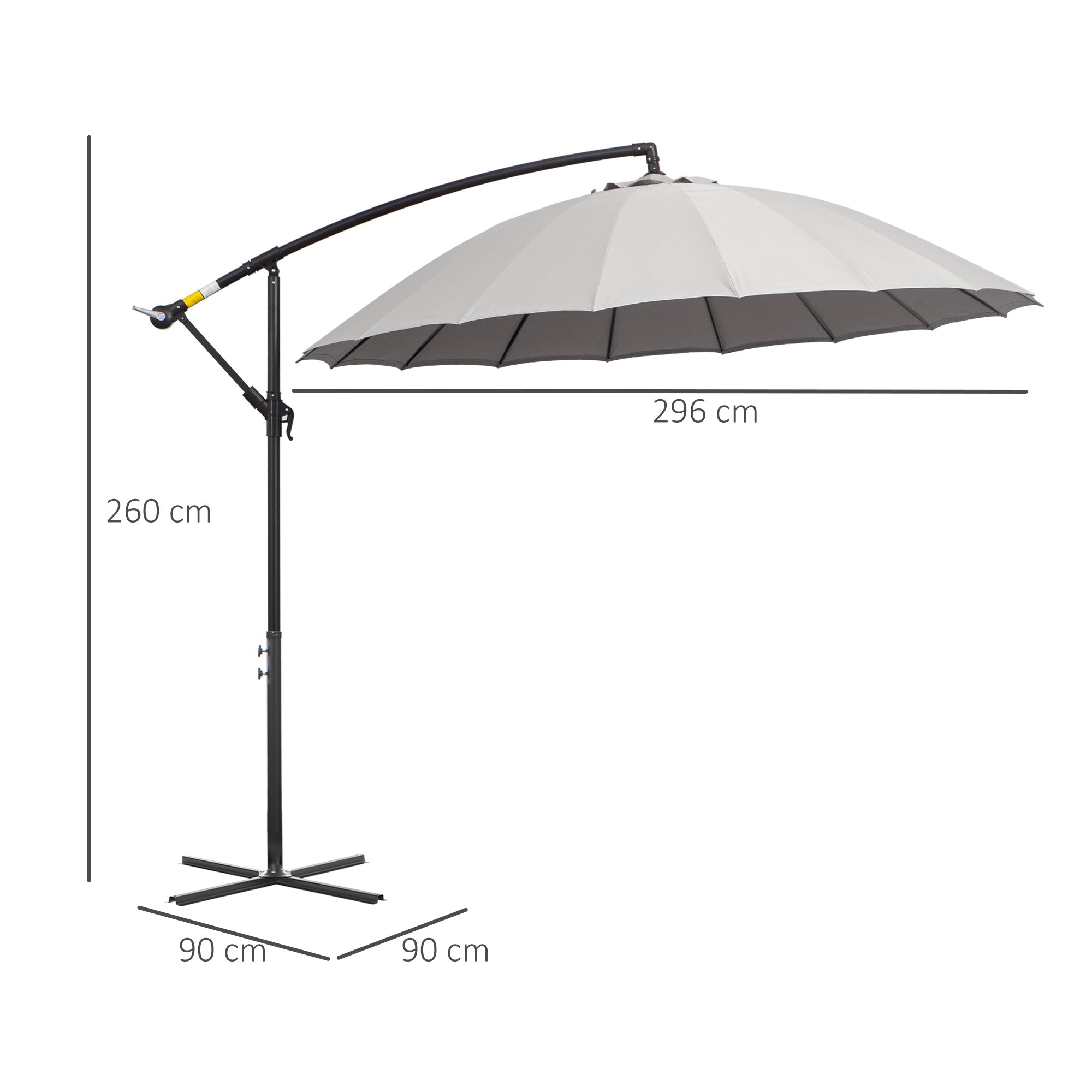 Cantilever Umbrella 3m 18 Ribs Vents Adjustable Patio Light Grey