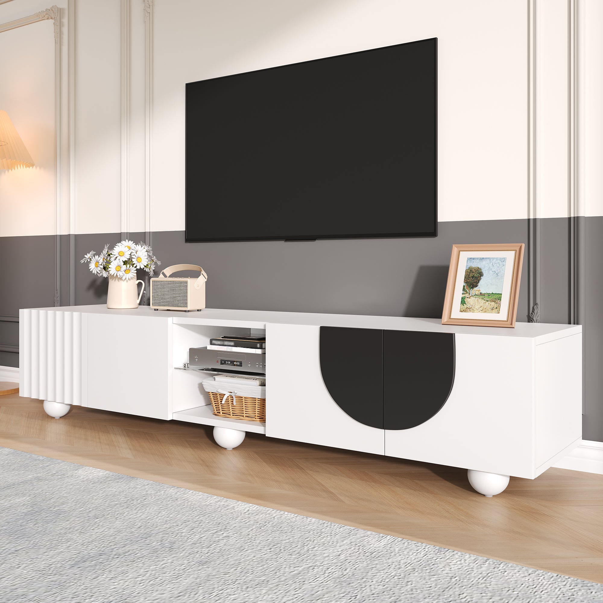 Modern TV Cabinet/Stand, Low Panel, Unique Design, 180x40x41.5 cm (L x W x H)