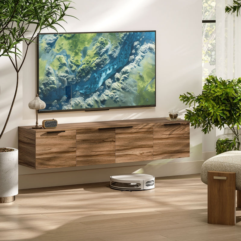 Floating TV Unit, 150cm Wall Mounted Cabinet with Shelves and Doors, Rustic Brown